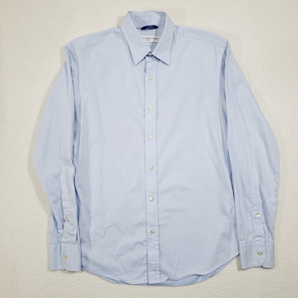 Teddy Stratford Button Zip Up Shirt Mens 1 Light Blue Zip Cotton USA Made Small